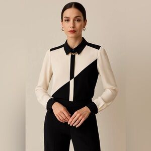 Lafayette 148 New York Silk Colorblock Blouse – Size 8